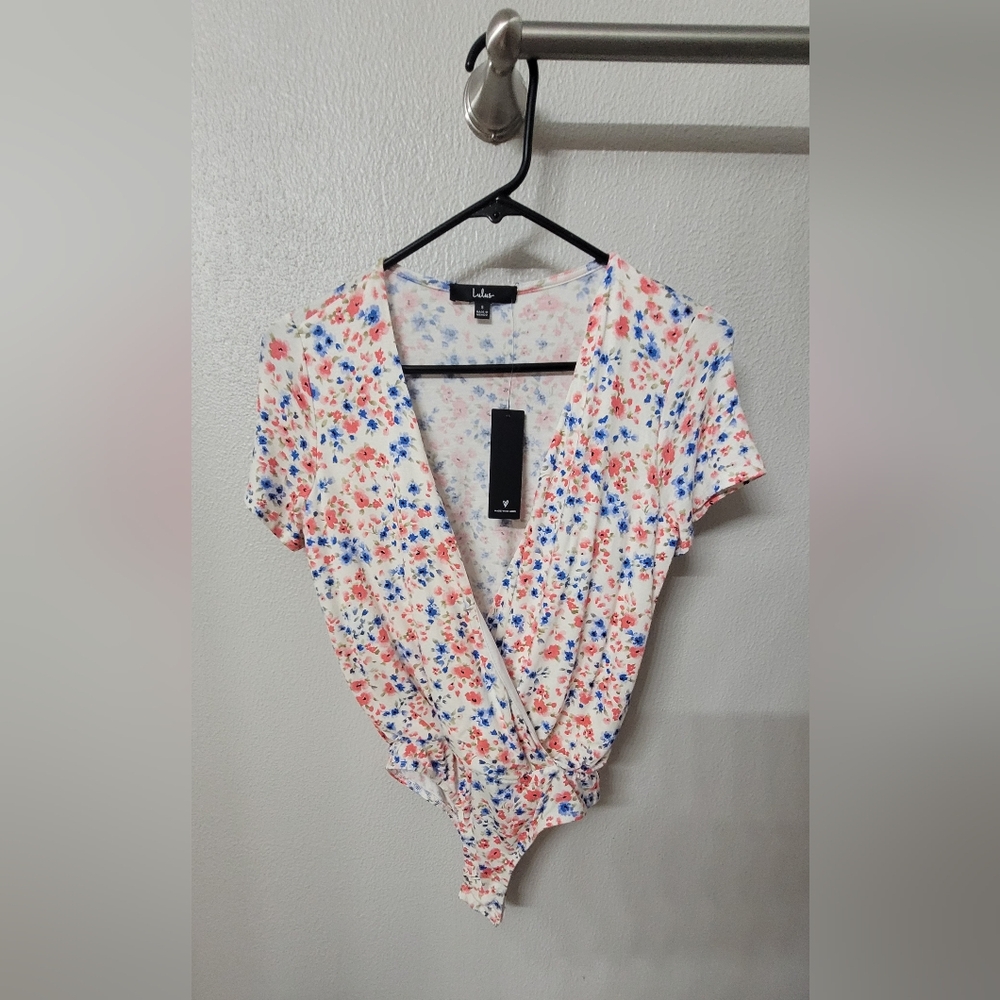 NEW! Lulu's Floral Bodysuit - White and Pink And Blue Super Pretty Print